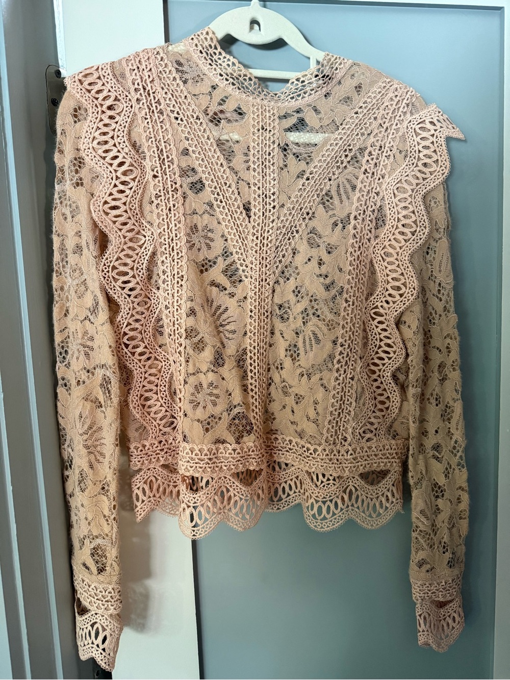 Anthropologie Peach Crochet Lace Long-Sleeve Blouse